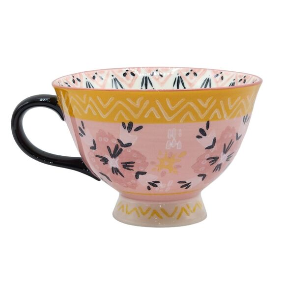 Bloom Pottery Set of 2 Pedestal Ceramic Tea Cups Coffee Mug Hand-Painted Floral - Picture 9 of 16